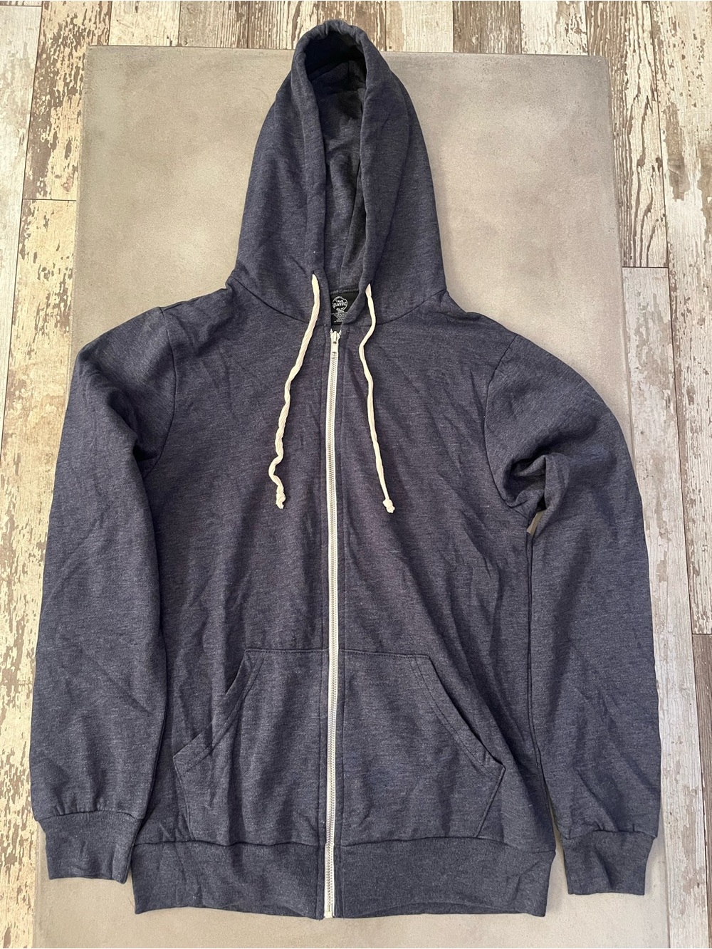 True Classic Men's Blue Hoodie Jacket Lined Hood Full Zip Tagless Size Med